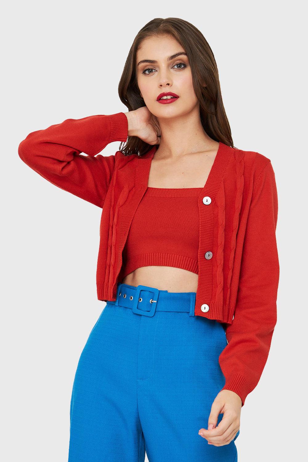 Cárdigan Crop Trenzado Naranja