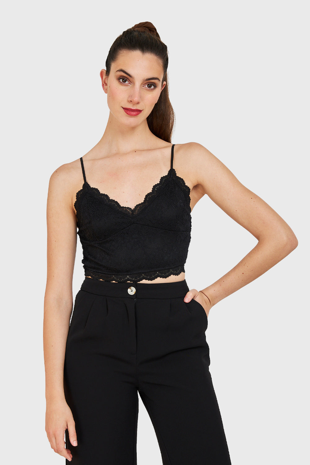 Crop Top Encaje Negro