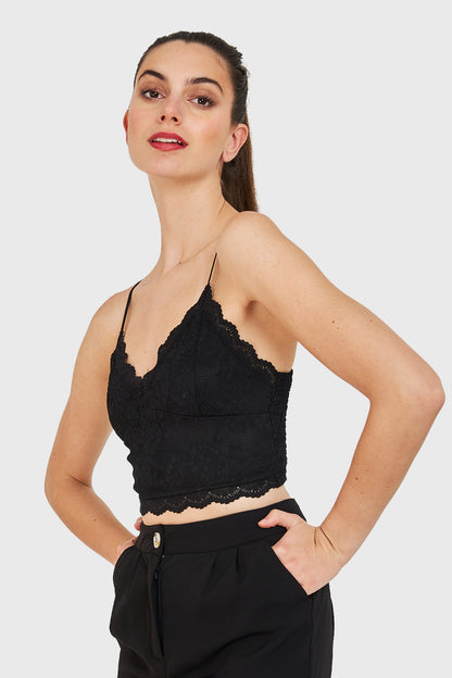 Crop Top Encaje Negro