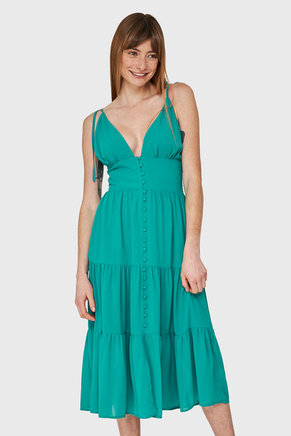 Vestido Faldón Con Volantes Verde