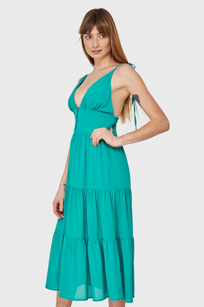 Vestido Faldón Con Volantes Verde