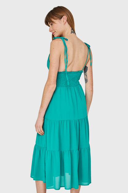 Vestido Faldón Con Volantes Verde