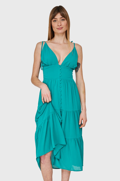 Vestido Faldón Con Volantes Verde