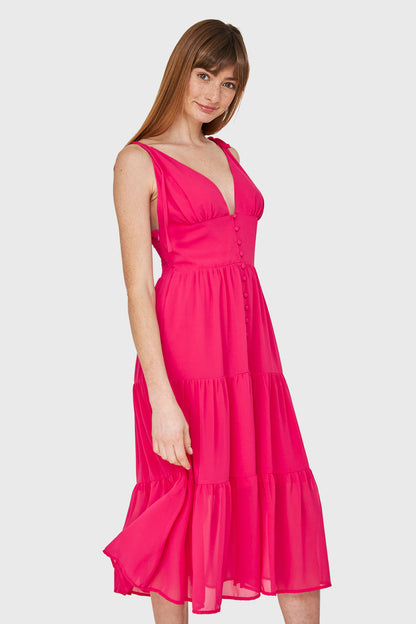 Vestido Faldón Con Volantes Fucsia