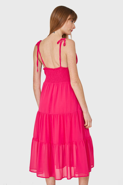 Vestido Faldón Con Volantes Fucsia