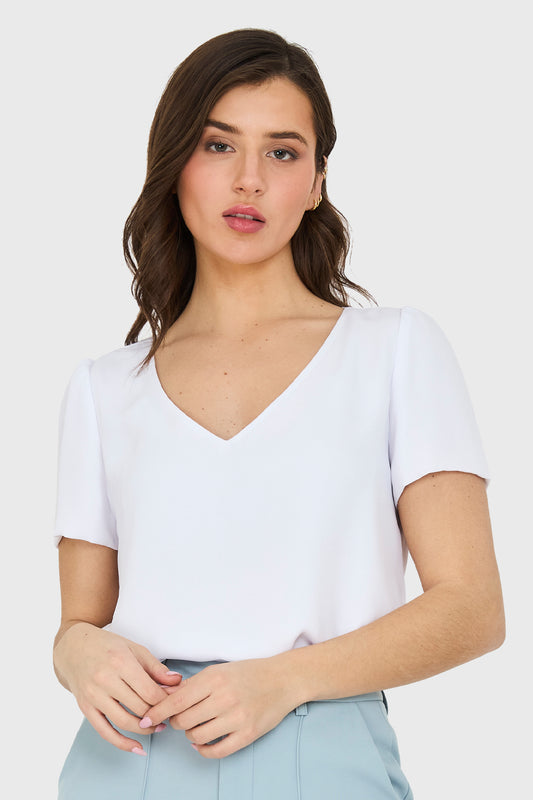 Blusa Cuello V Tipo Gasa Blanco