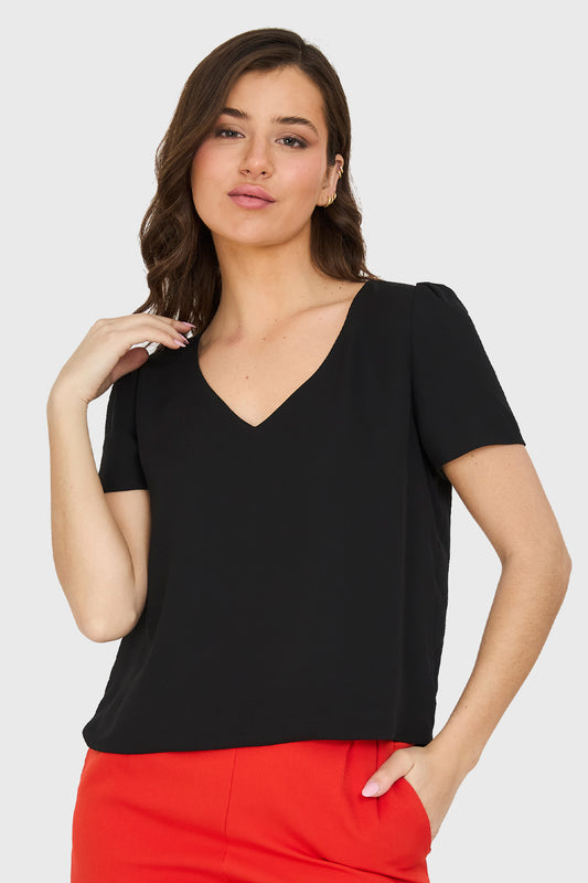 Blusa Cuello V Tipo Gasa Negro