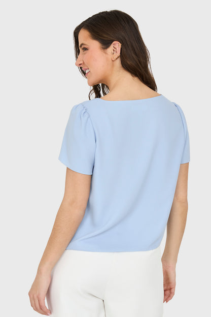 Blusa Cuello V Tipo Gasa Celeste