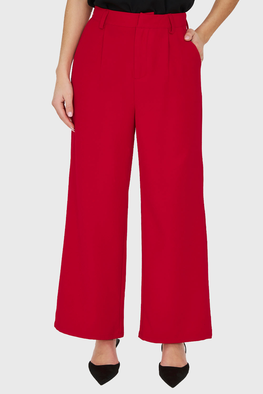 Pantalón Pinzas Tiro Alto Rojo