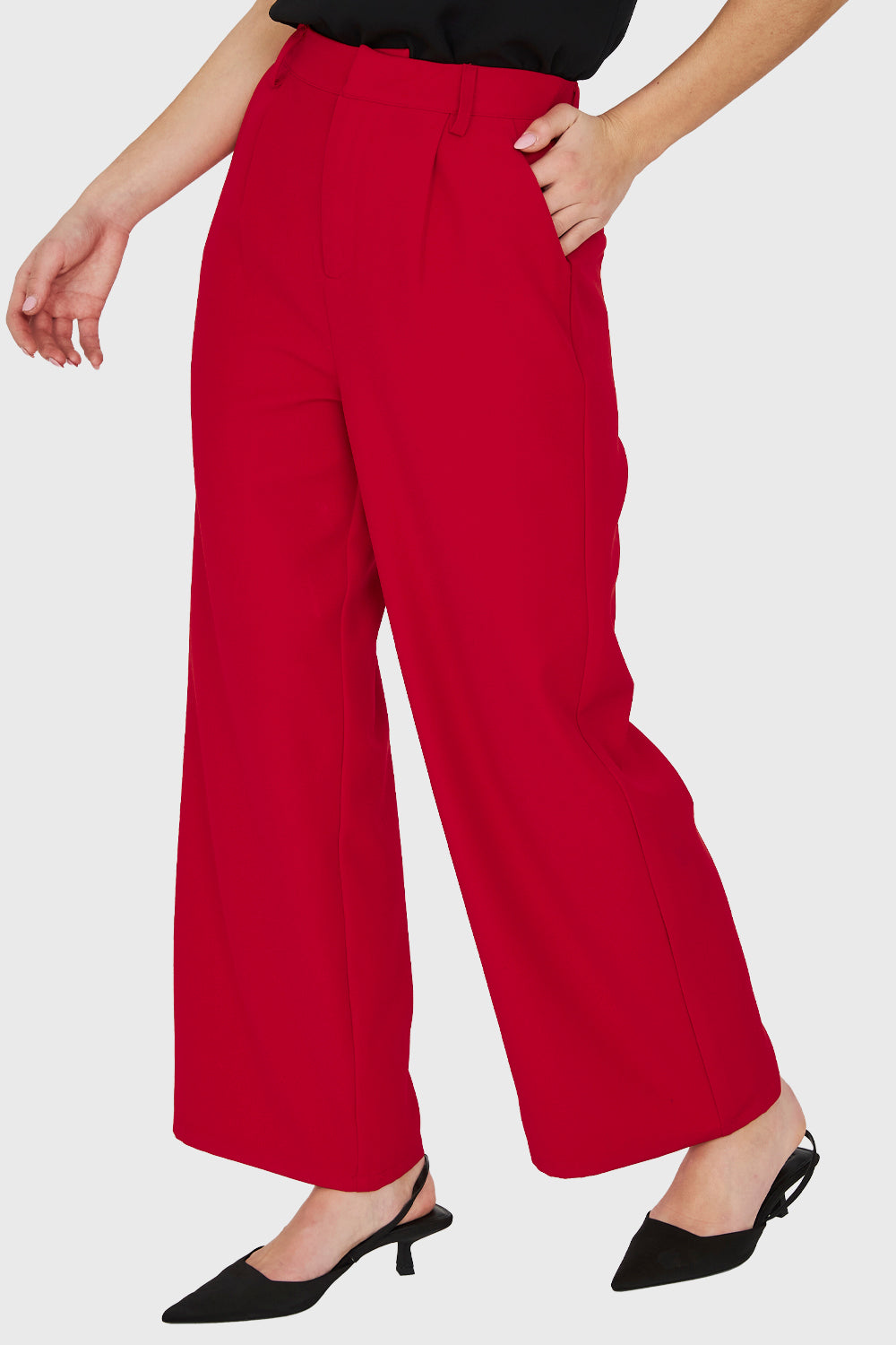 Pantalón Pinzas Tiro Alto Rojo