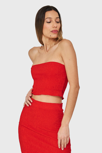 Top Strapless Elasticado Rojo