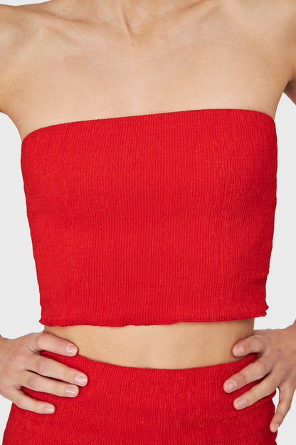 Top Strapless Elasticado Rojo