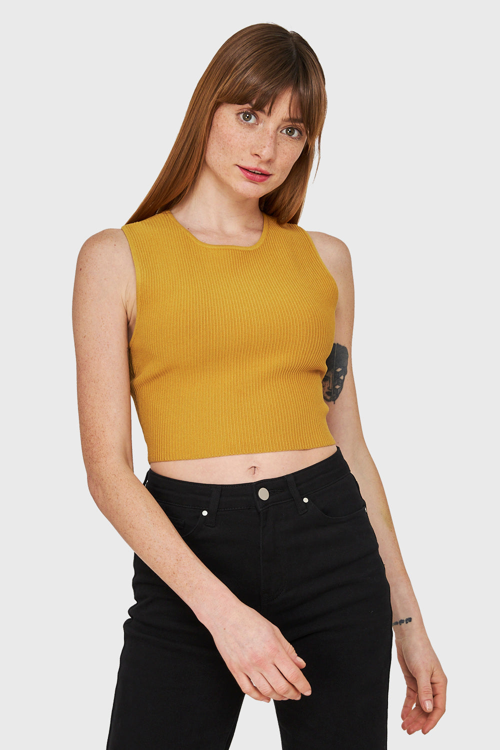 Crop Top Acanalado Mostaza