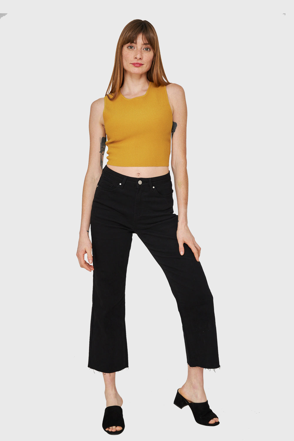 Crop Top Acanalado Mostaza