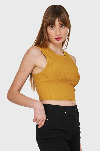 Crop Top Acanalado Mostaza