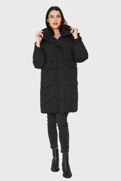 Parka Acolchada Bolsillos Grandes Negro