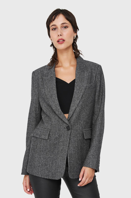 Blazer Patrón Espiga Gris Claro