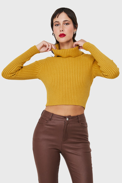 Sweater Crop Cuello Tortuga Mostaza