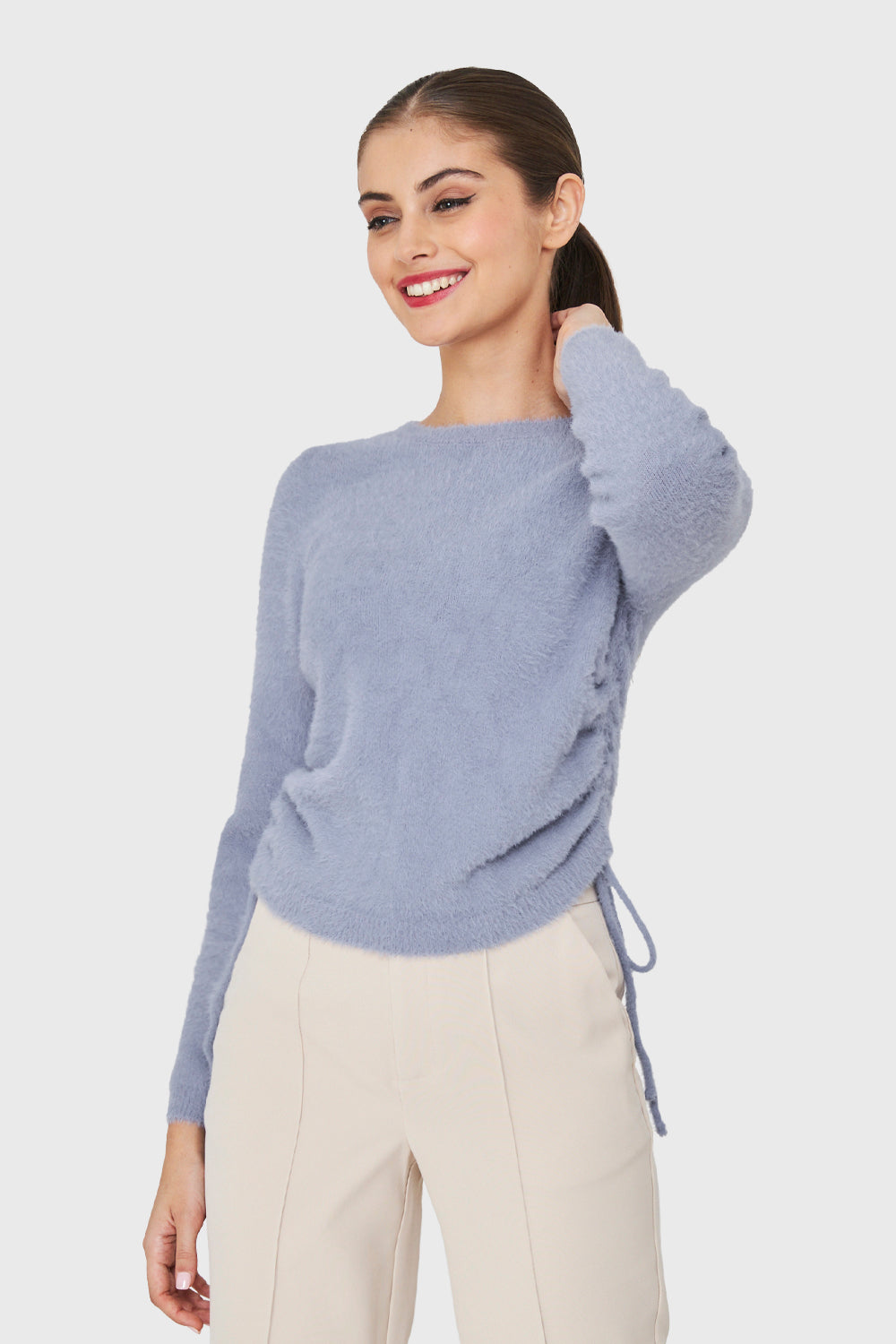 Sweater Peludo Recogido Lateral Gris