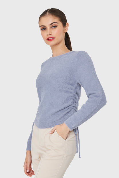 Sweater Peludo Recogido Lateral Gris