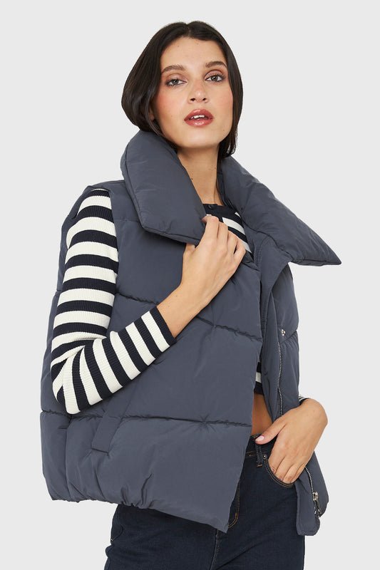 Parka Sin Mangas Imán Cuello Azul Grisáceo