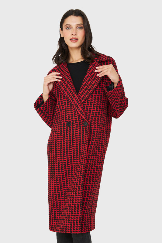 Abrigo Oversize Pied De Poule Rojo