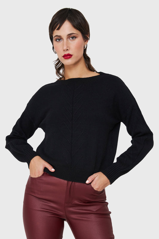 Sweater Detalles Espigas Negro