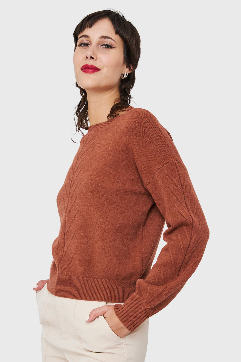 Sweater Detalles Espigas Café