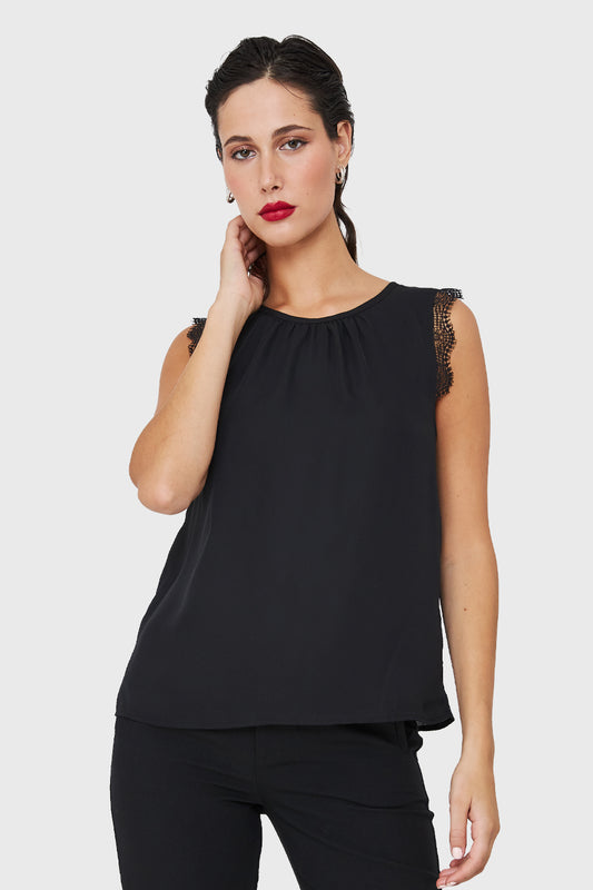 Blusa Encaje Hombros Negro