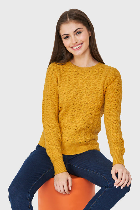 Sweater Punto Fantasía Lurex Mostaza