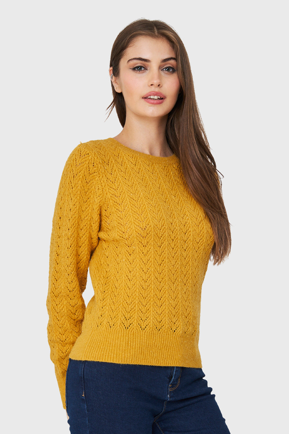 Sweater Punto Fantasía Lurex Mostaza