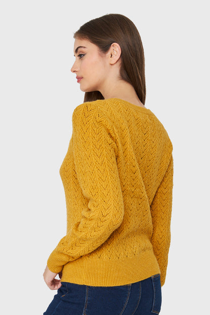 Sweater Punto Fantasía Lurex Mostaza