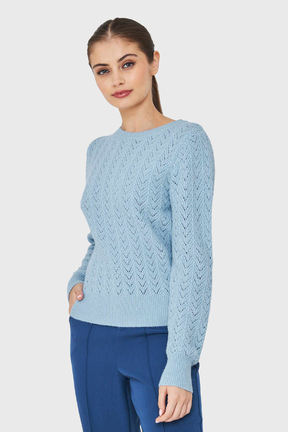 Sweater Punto Fantasía Lurex Celeste