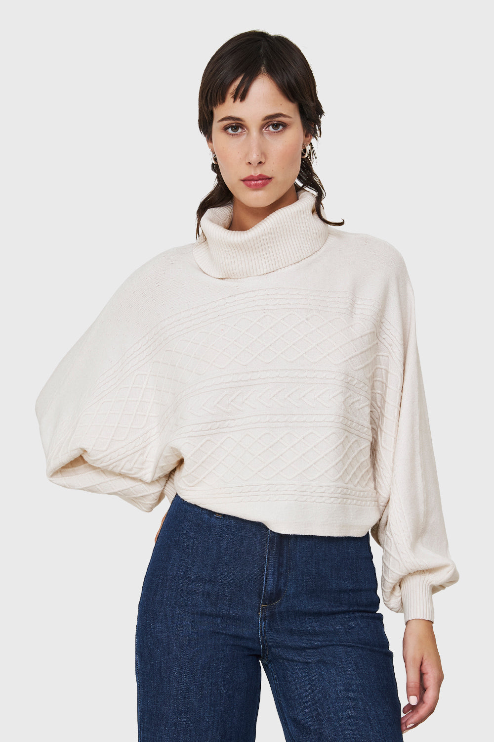 Sweater Crop Manga Murciélago Blanco