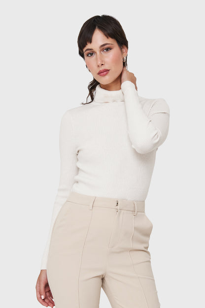 Sweater Tejido Canalé Blanco Invierno