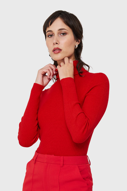 Sweater Tejido Canalé Rojo