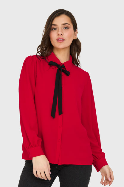 Blusa Con Lazo Desmontable Rojo