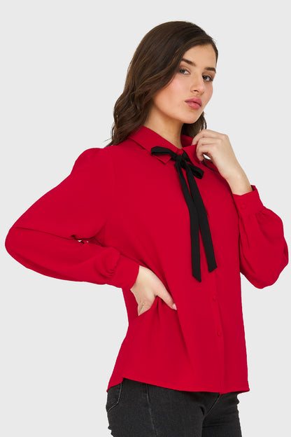 Blusa Con Lazo Desmontable Rojo