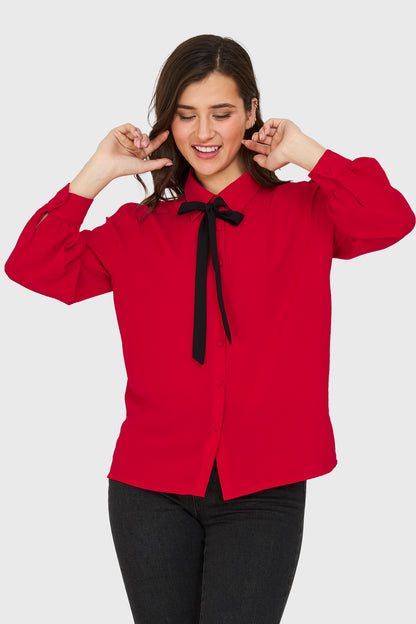 Blusa Con Lazo Desmontable Rojo