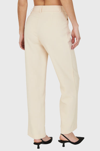 Pantalón Con Pinzas Recto Beige