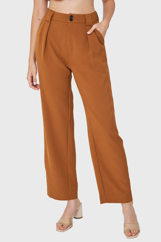 Pantalón Recto Pinzas Camel