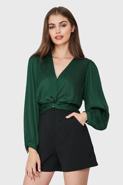 Blusa Crop Nudo Verde Oscuro