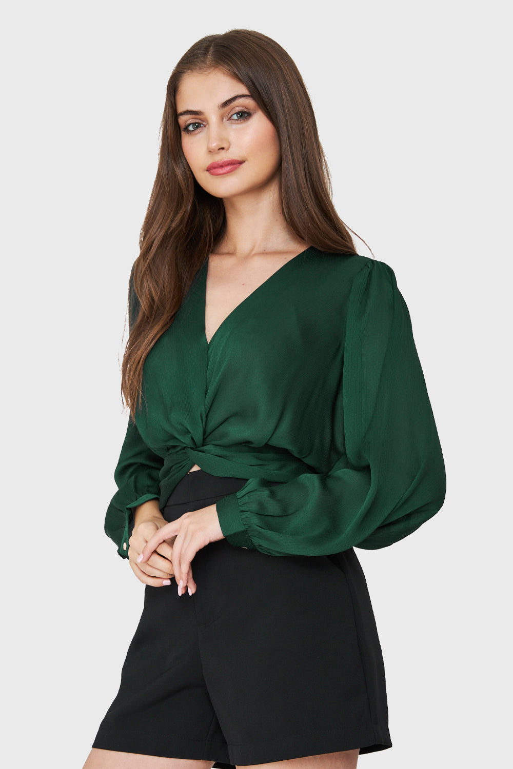 Blusa Crop Nudo Verde Oscuro