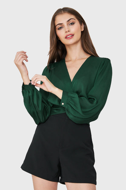 Blusa Crop Nudo Verde Oscuro