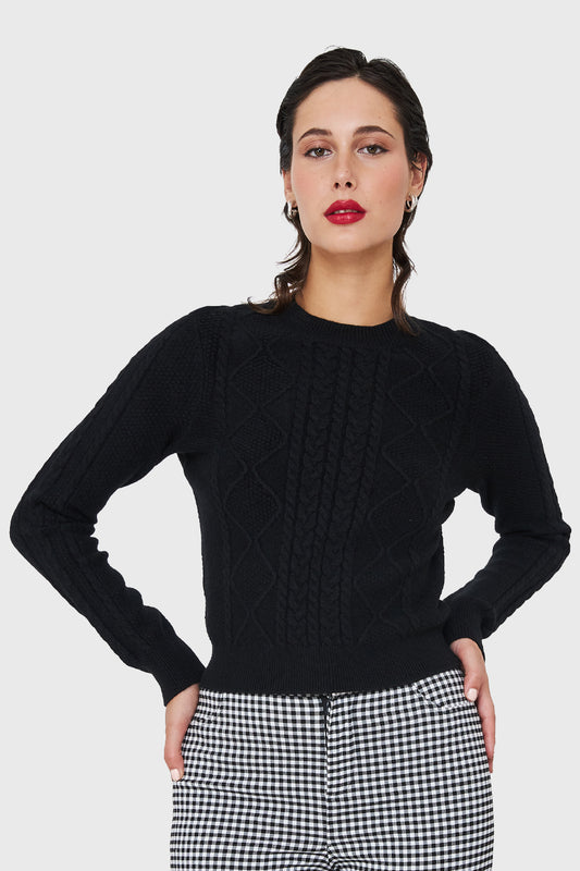 Sweater Punto Trenzado Negro