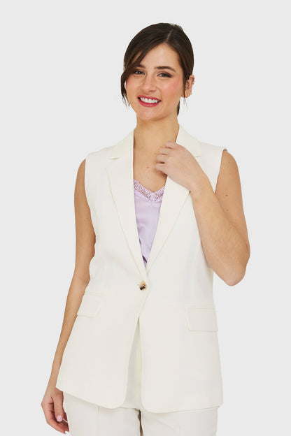 Blazer Sin Mangas Bolsillos Blanco