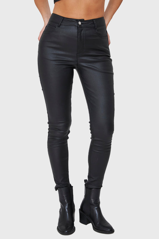 Calza Elasticada Skinny Tipo Encerada Negro