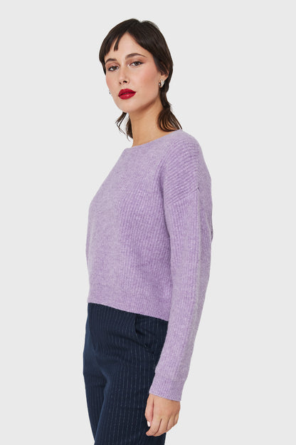 Sweater Crop Acanalado Lila