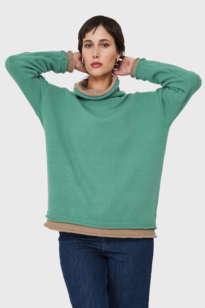 Sweater Holgado Efecto Doble Prenda Verde Menta