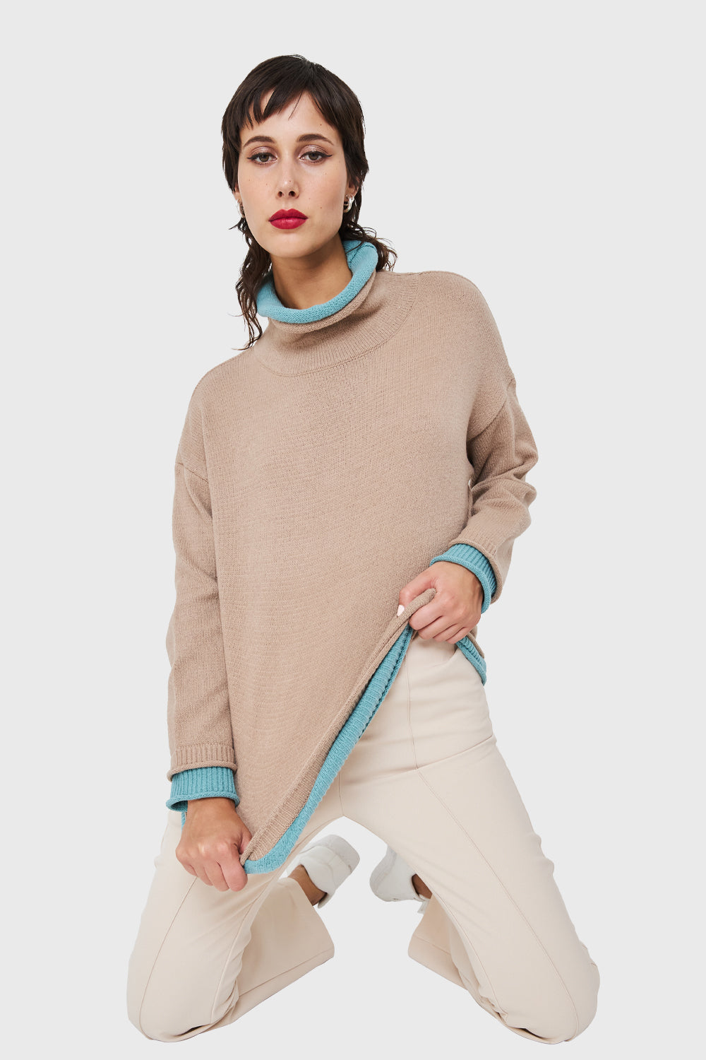 Sweater Holgado Efecto Doble Prenda Khaki